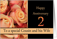 2nd Anniversary to Cousin & Wife - multicolored pink roses card