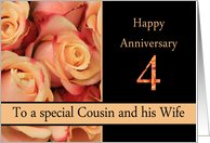 4th Anniversary to Cousin & Wife - multicolored pink roses card