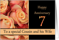 7th Anniversary to Cousin & Wife - multicolored pink roses card