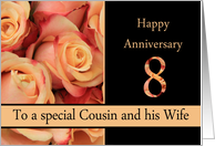 8th Anniversary to Cousin & Wife - multicolored pink roses card