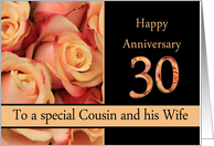 30th Anniversary to Cousin & Wife - multicolored pink roses card