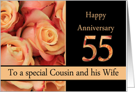 55th Anniversary to Cousin & Wife - multicolored pink roses card