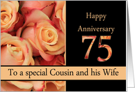 75th Anniversary to Cousin & Wife - multicolored pink roses card