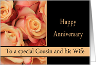 Anniversary to Cousin & Wife - multicolored pink roses card