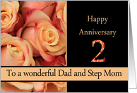 2nd Anniversary to Dad & Step Mom - multicolored pink roses card