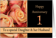 Daughter & Husband 1st Anniversary Multicolored Pink Roses card