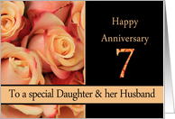 7th Anniversary to Daughter & Husband - multicolored pink roses card