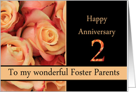 2nd Anniversary to Foster Parents - multicolored pink roses card