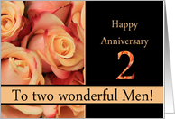 2nd Anniversary to gay couple - multicolored pink roses card