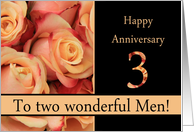 3rd Anniversary to gay couple - multicolored pink roses card