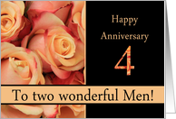 4th Anniversary to gay couple - multicolored pink roses card