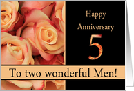 5th Anniversary to gay couple - multicolored pink roses card