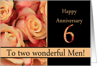 6th Anniversary to gay couple - multicolored pink roses card