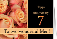 7th Anniversary to gay couple - multicolored pink roses card