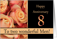 8th Anniversary to gay couple - multicolored pink roses card