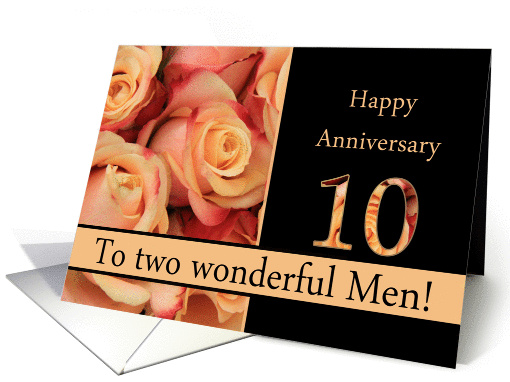 10th Anniversary to gay couple - multicolored pink roses card