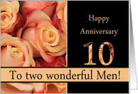 10th Anniversary to gay couple - multicolored pink roses card