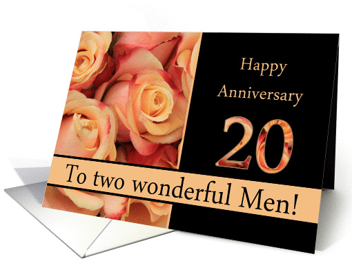 20th Anniversary to gay couple - multicolored pink roses card