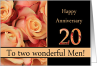 20th Anniversary to gay couple - multicolored pink roses card