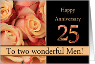 25th Anniversary to gay couple - multicolored pink roses card