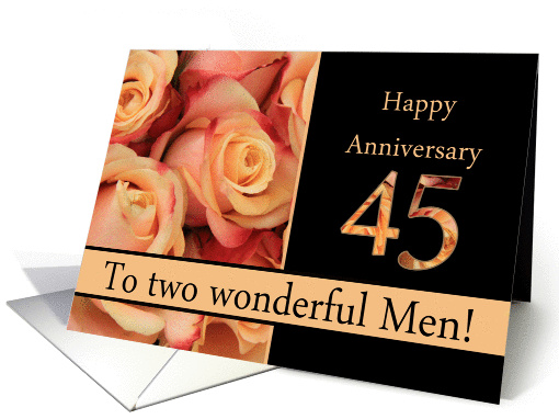 45th Anniversary to gay couple - multicolored pink roses card