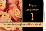 1st Anniversary to Goddaughter & Husband - multicolored pink roses card