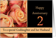2nd Anniversary to Goddaughter & Husband - multicolored pink roses card