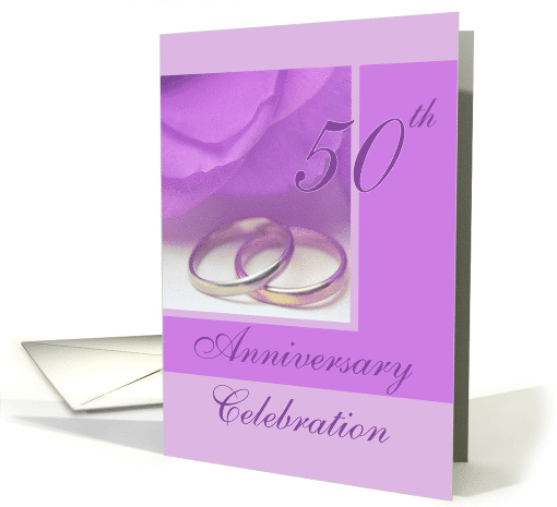 50th Wedding Anniversary Invitation Purple Rose and Rings card