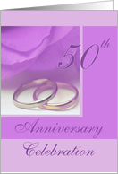 50th Wedding Anniversary Invitation Purple Rose and Rings card