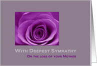 Sympathy on Loss of Mother Purple Rose on Grey card