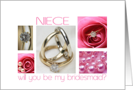 Niece be my bridesmaid pink wedding collage card