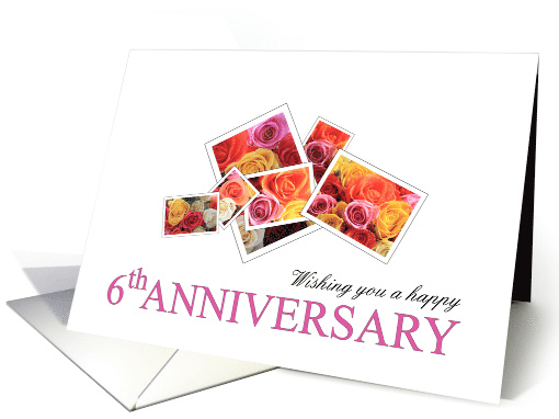 6th Anniversary Mixed Rose Bouquet Retro Instant Camera Style card