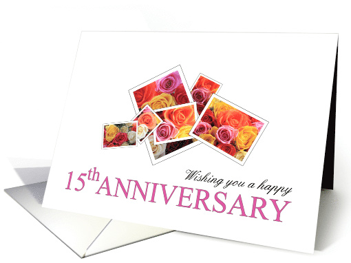 15th Anniversary Mixed Rose Bouquet Retro Instant Camera Style card