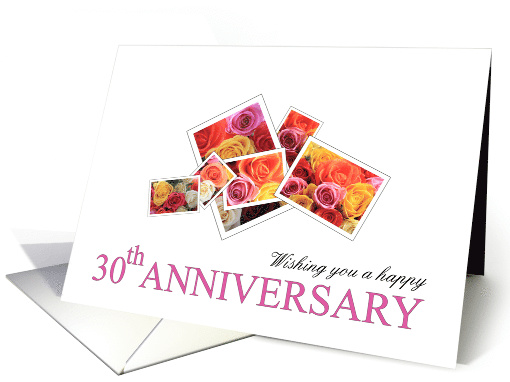 30th Anniversary Mixed Rose Bouquet Retro Instant Camera Style card