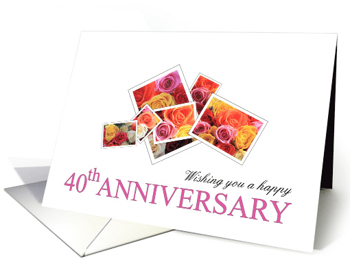 40th Anniversary Mixed Rose Bouquet Retro Instant Camera Style card
