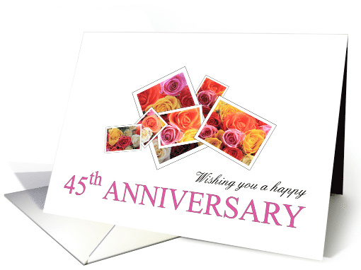 45th Anniversary Mixed Rose Bouquet Retro Instant Camera Style card