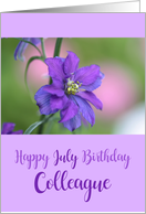 Colleague Happy July Birthday Purple Larkspur Birth Month Flower card