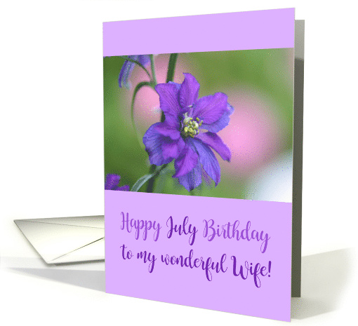 Wife Happy July Birthday Purple Larkspur Birth Month Flower card