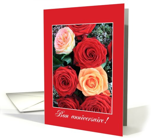 French wedding anniversary card, red and pink roses card (664465)