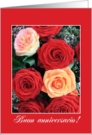 Italian wedding anniversary card, pink and red roses card