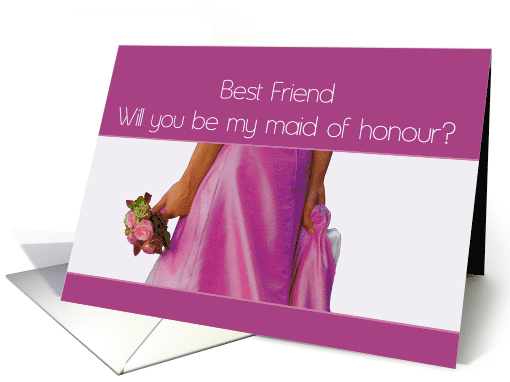 Bet Friend Maid of Honour Request Pink Bride and Bouquet card (683099)