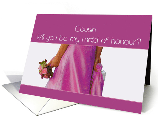 Cousin Maid of Honour Request Pink Bride and Bouquet card (683128)