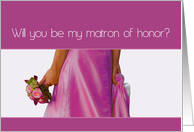Matron of Honor Request Pink Bride and Bouquet card