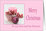 Son & Partner Merry Christmas Pink Christmas Ornaments card