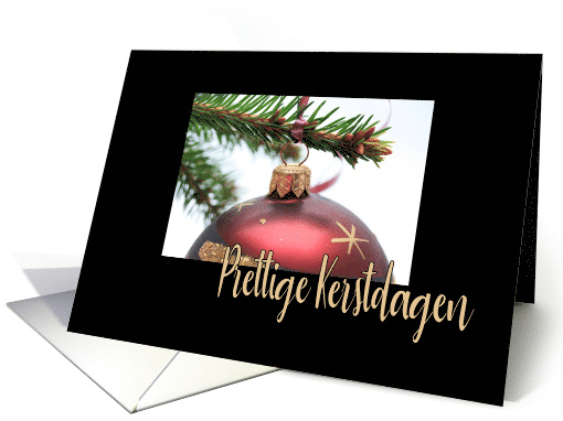 Dutch Prettige Kerstdagen Classic Red Christmas Bauble on Twig. card