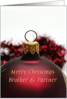 Merry Christmas Ornament card for brother & partner card