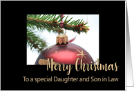 Daughter and Son in Law Classic Red Christmas Bauble on Twig card