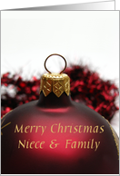 Merry Christmas Ornament card for Niece & family card