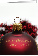 Merry Christmas Ornament card for Son & Family card