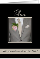 Son Will you walk me down the aisle request - grey suit card